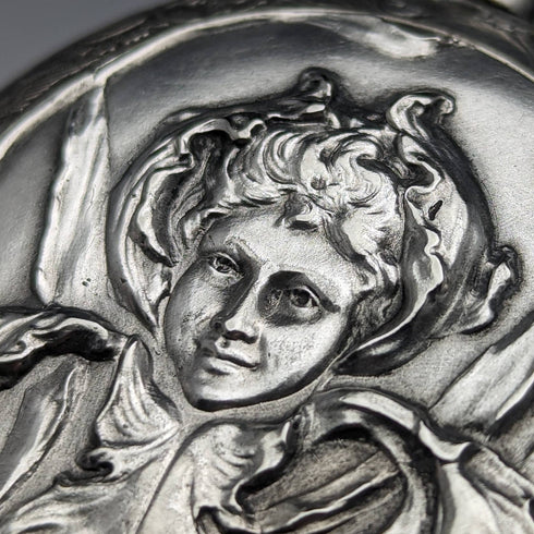 アンティーク スイス製無銘 懐中時計 浮彫彫刻シルバープレートケース 動作良好